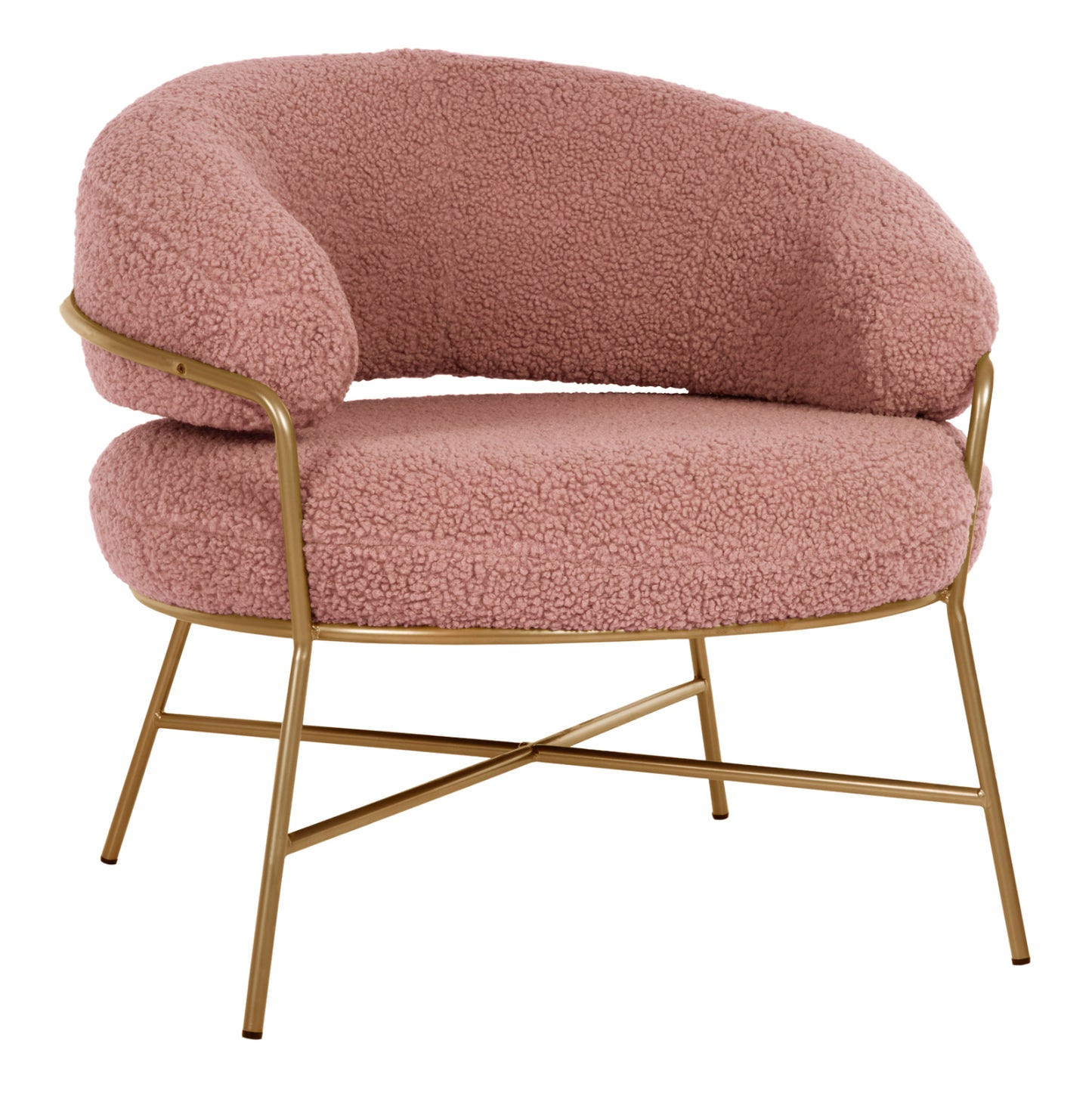 Armchair Trudi Hm8639.22 Dusty Pink Boucle Fabric And Gold Metal Frame 84x79x76hcm.