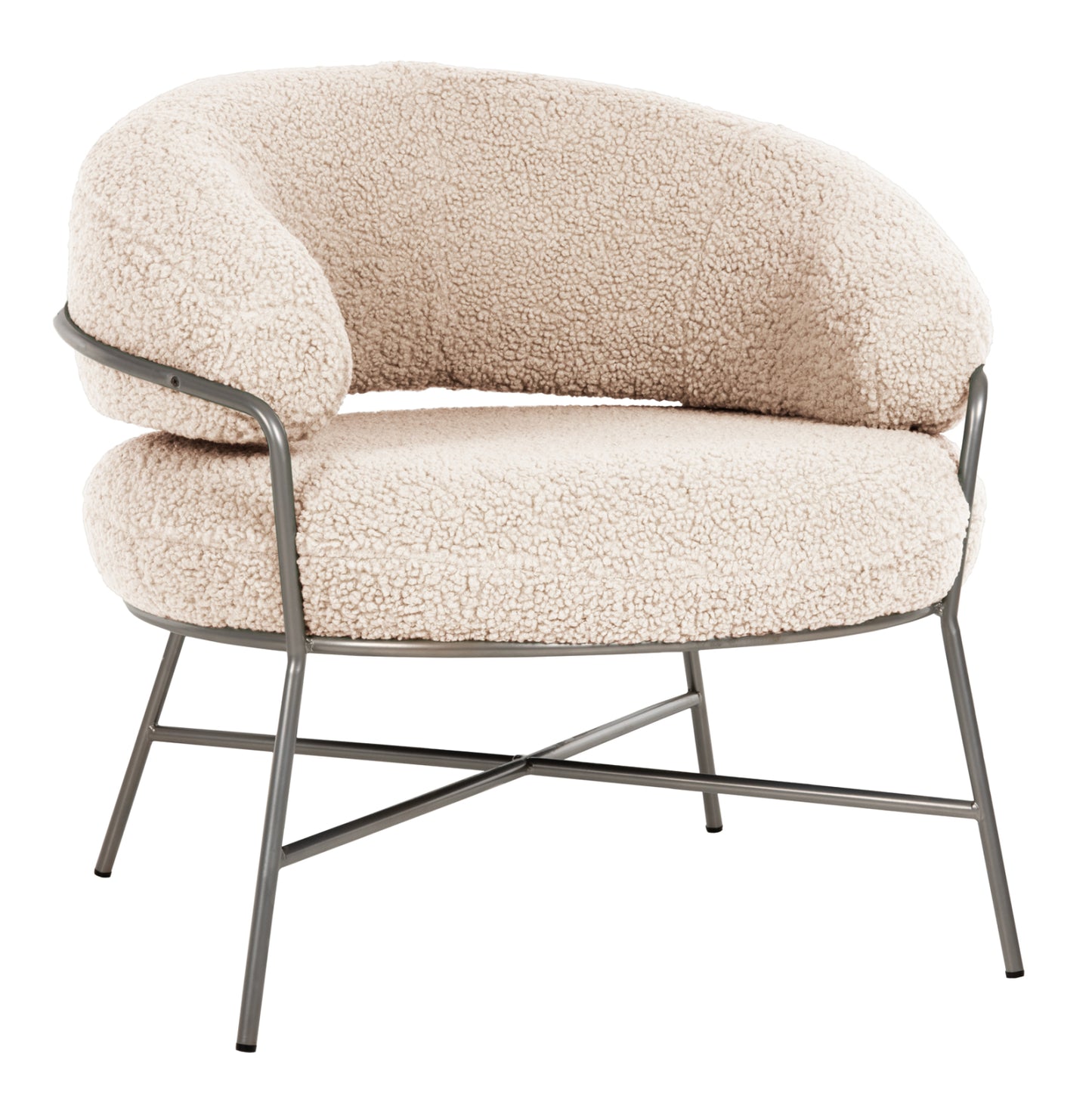 Armchair Trudi Hm8639.23 White Boucle Fabric And Silver Metal Frame 84x79x76hcm.