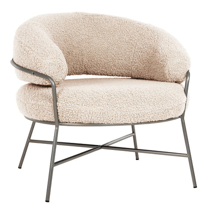 Armchair Trudi Hm8639.23 White Boucle Fabric And Silver Metal Frame 84x79x76hcm.