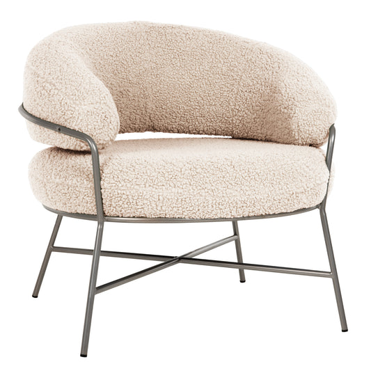 Armchair Trudi Hm8639.23 White Boucle Fabric And Silver Metal Frame 84x79x76hcm.