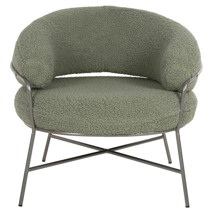 Armchair Trudi Hm8639.27 Pistachio Green Boucle Fabric And Silver Metal Frame 84x79x76hcm.