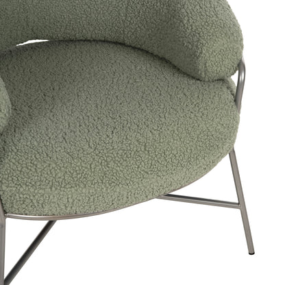 Armchair Trudi Hm8639.27 Pistachio Green Boucle Fabric And Silver Metal Frame 84x79x76hcm.