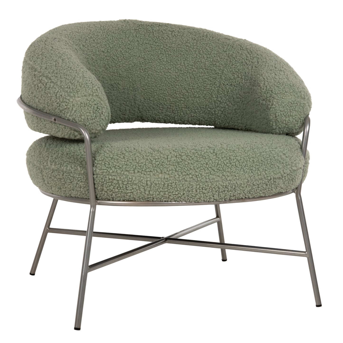 Armchair Trudi Hm8639.27 Pistachio Green Boucle Fabric And Silver Metal Frame 84x79x76hcm.