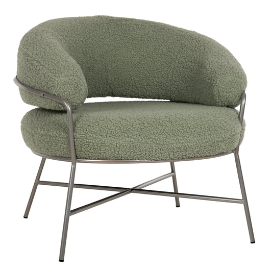 Armchair Trudi Hm8639.27 Pistachio Green Boucle Fabric And Silver Metal Frame 84x79x76hcm.