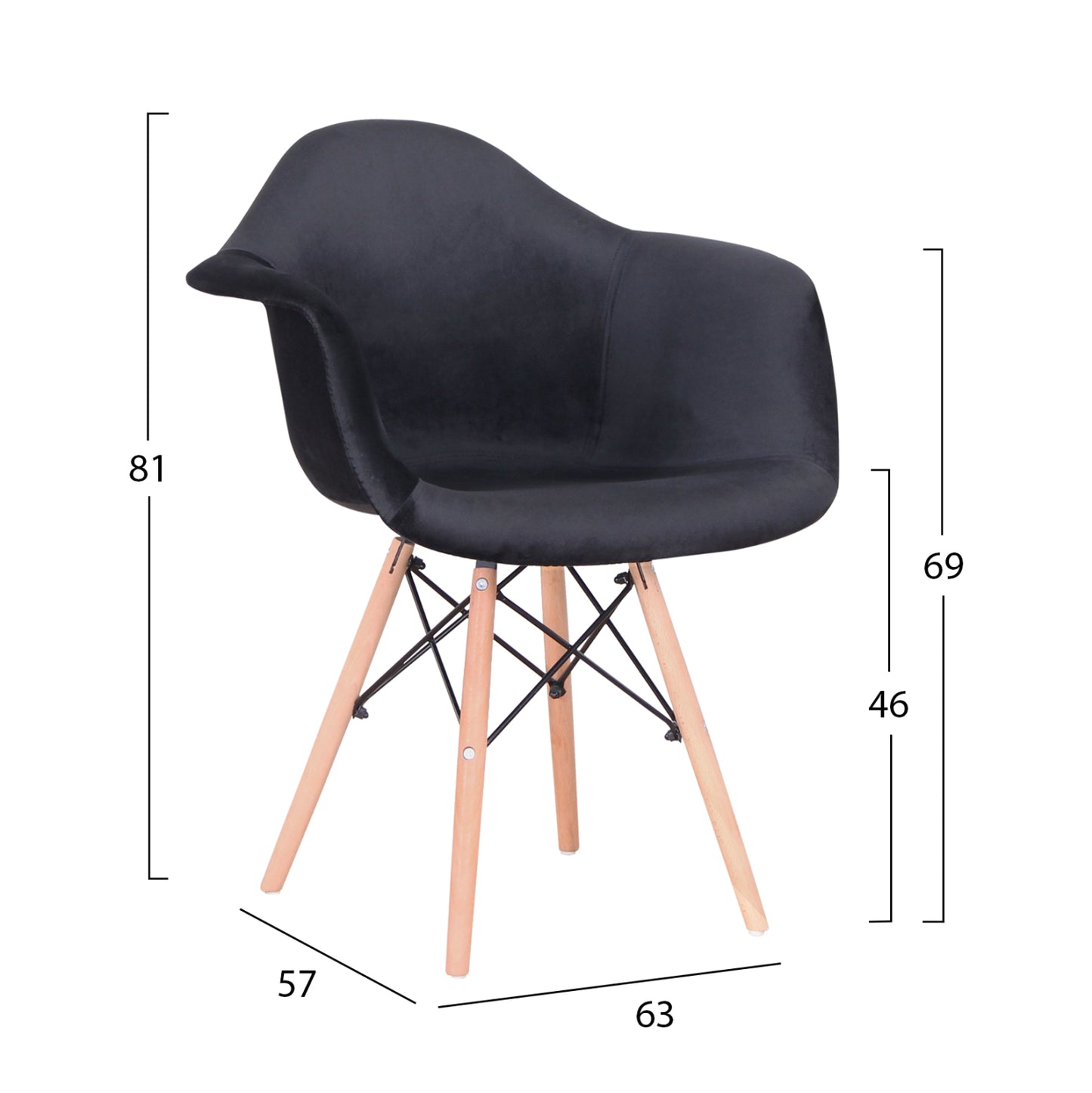 Armchair With Wooden Legs & Velvet Black Mirto Hm8720.04 62x62x80 Cm.