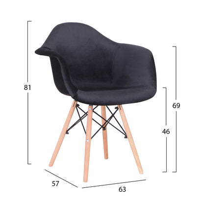 Armchair With Wooden Legs & Velvet Black Mirto Hm8720.04 62x62x80 Cm.
