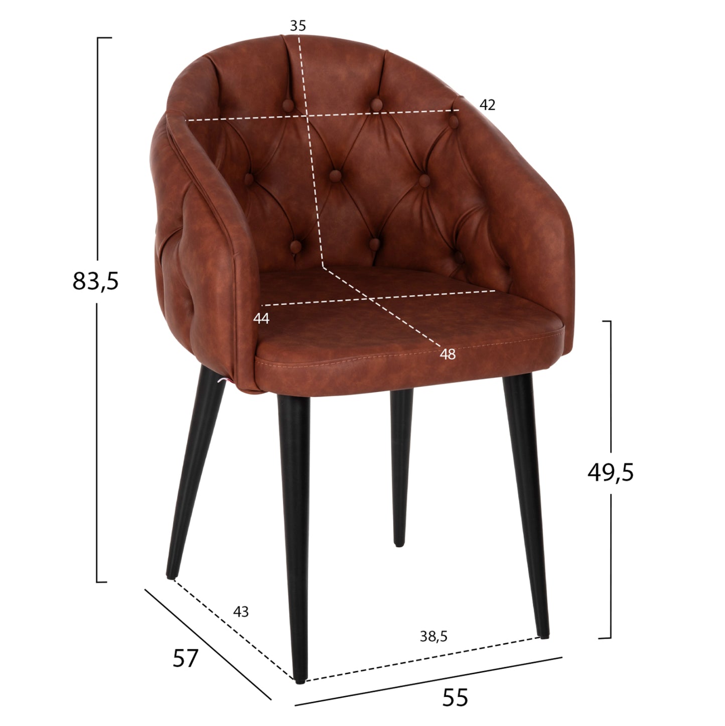 Armchair “loretta” Hm9271.53 In Tan Brown Pu Leather & Black Wooden Legs 53x60x82h Cm.