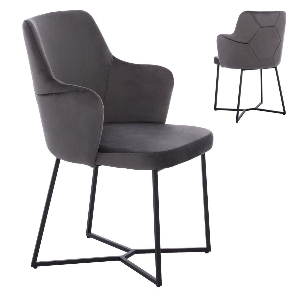 Armchair “triana” Hm9278.01 Grey Velvet With Black Metal Legs 57x62x87h Cm.