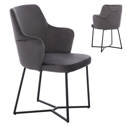 Armchair “triana” Hm9278.01 Grey Velvet With Black Metal Legs 57x62x87h Cm.