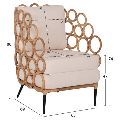 Αrmchair Ringer Fb99341 Rattan-metal Natural Color 65x69x86h Cm.