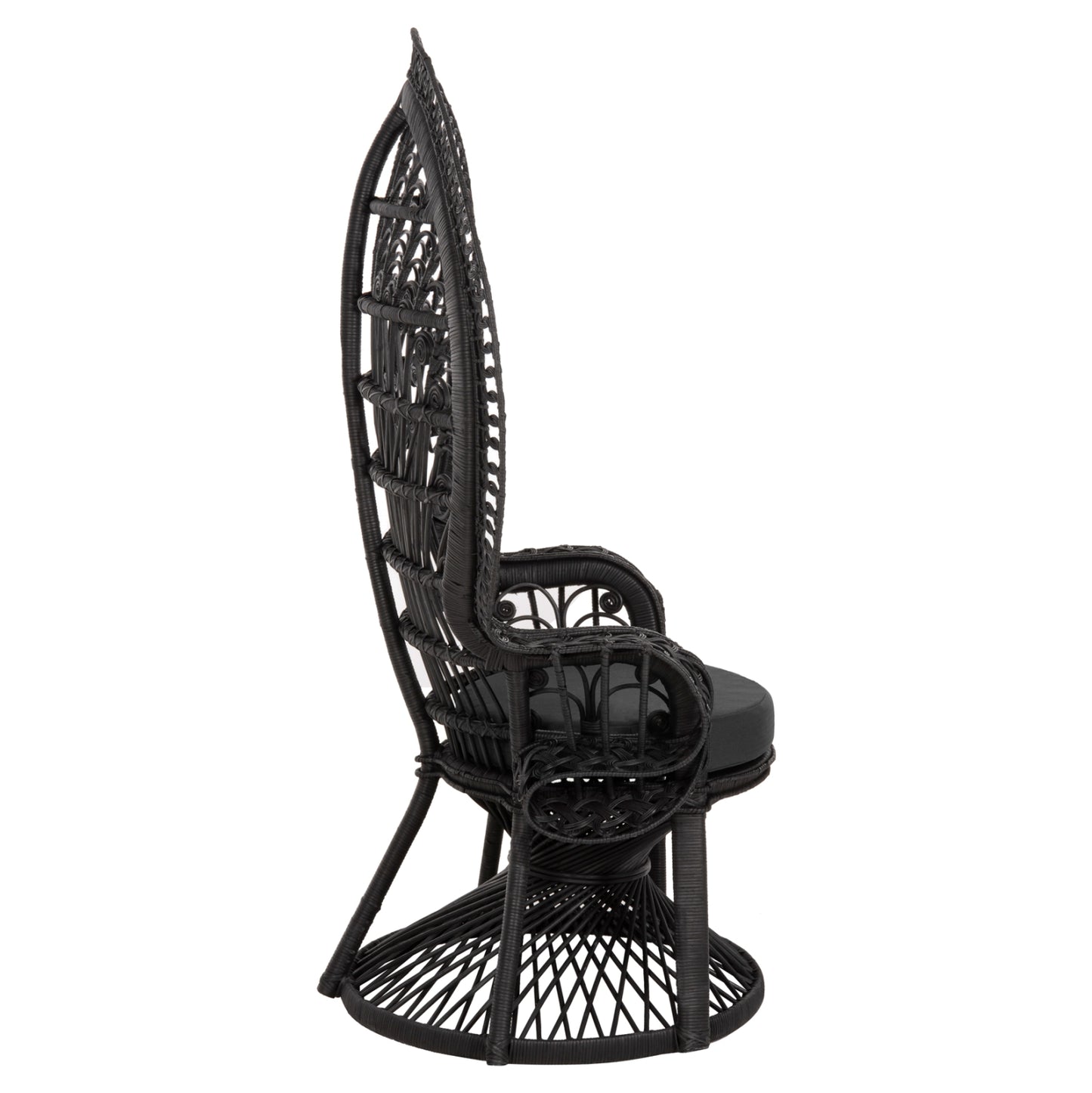 Armchair Royal Peacock Hm9342.03 Rattan In Black- Cushion Black 114x72x150hcm.