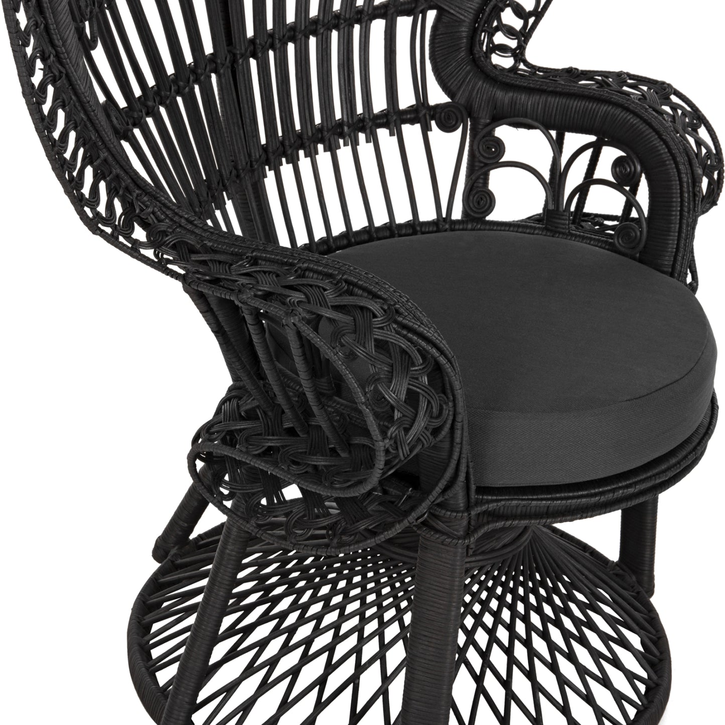 Armchair Royal Peacock Hm9342.03 Rattan In Black- Cushion Black 114x72x150hcm.