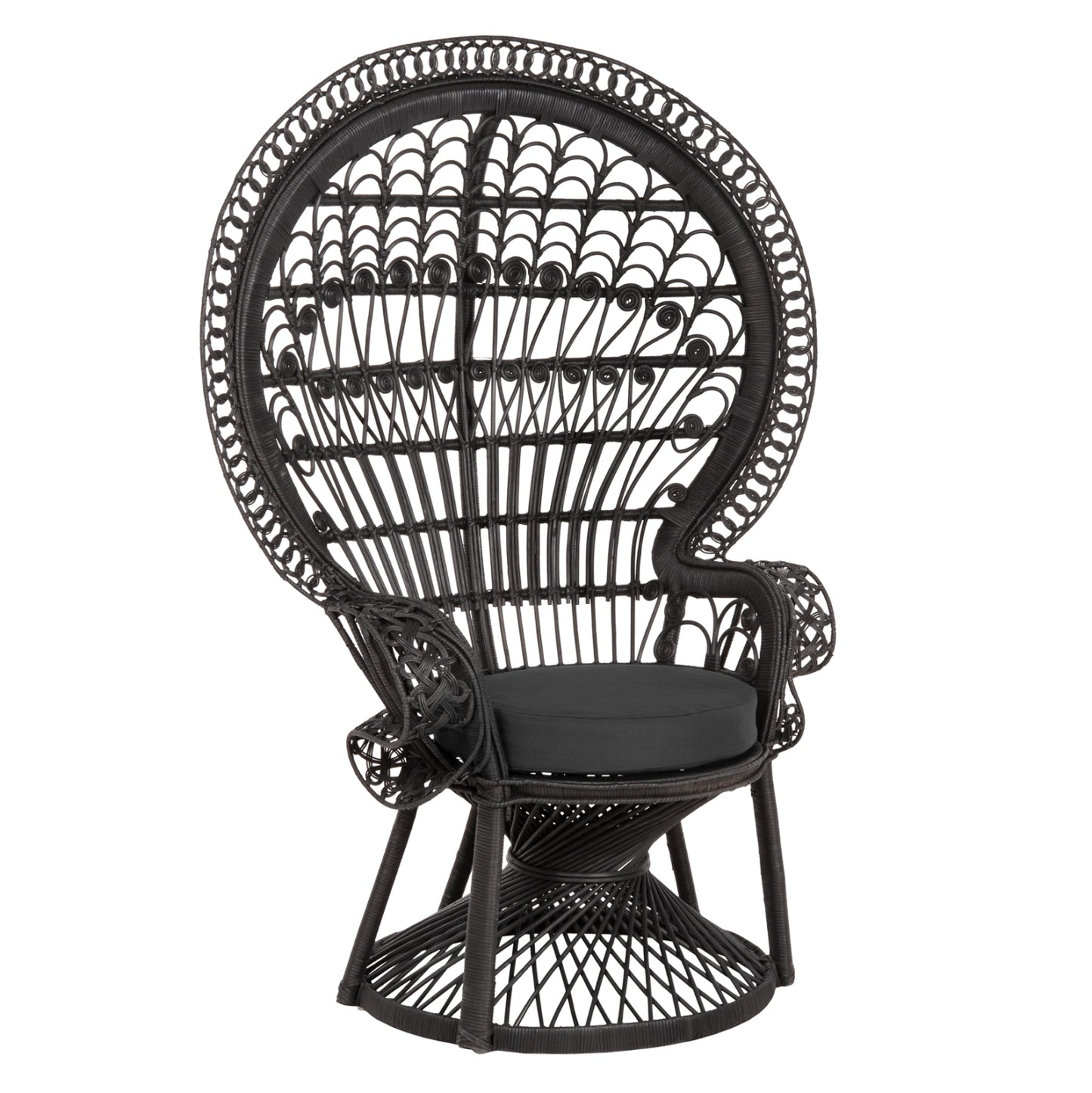 Armchair Royal Peacock Hm9342.03 Rattan In Black- Cushion Black 114x72x150hcm.