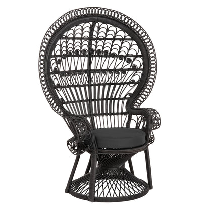 Armchair Royal Peacock Hm9342.03 Rattan In Black- Cushion Black 114x72x150hcm.