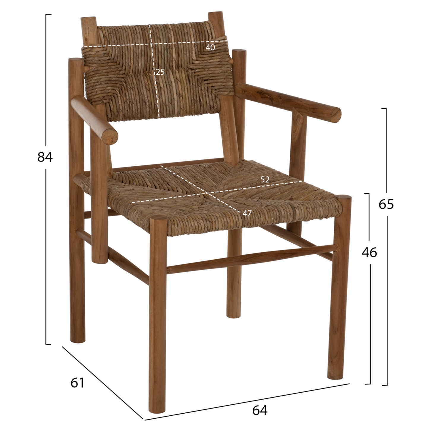 Armchair Rover Hm9378 Solid Teak & Rush-matt- Natural 53x55x82