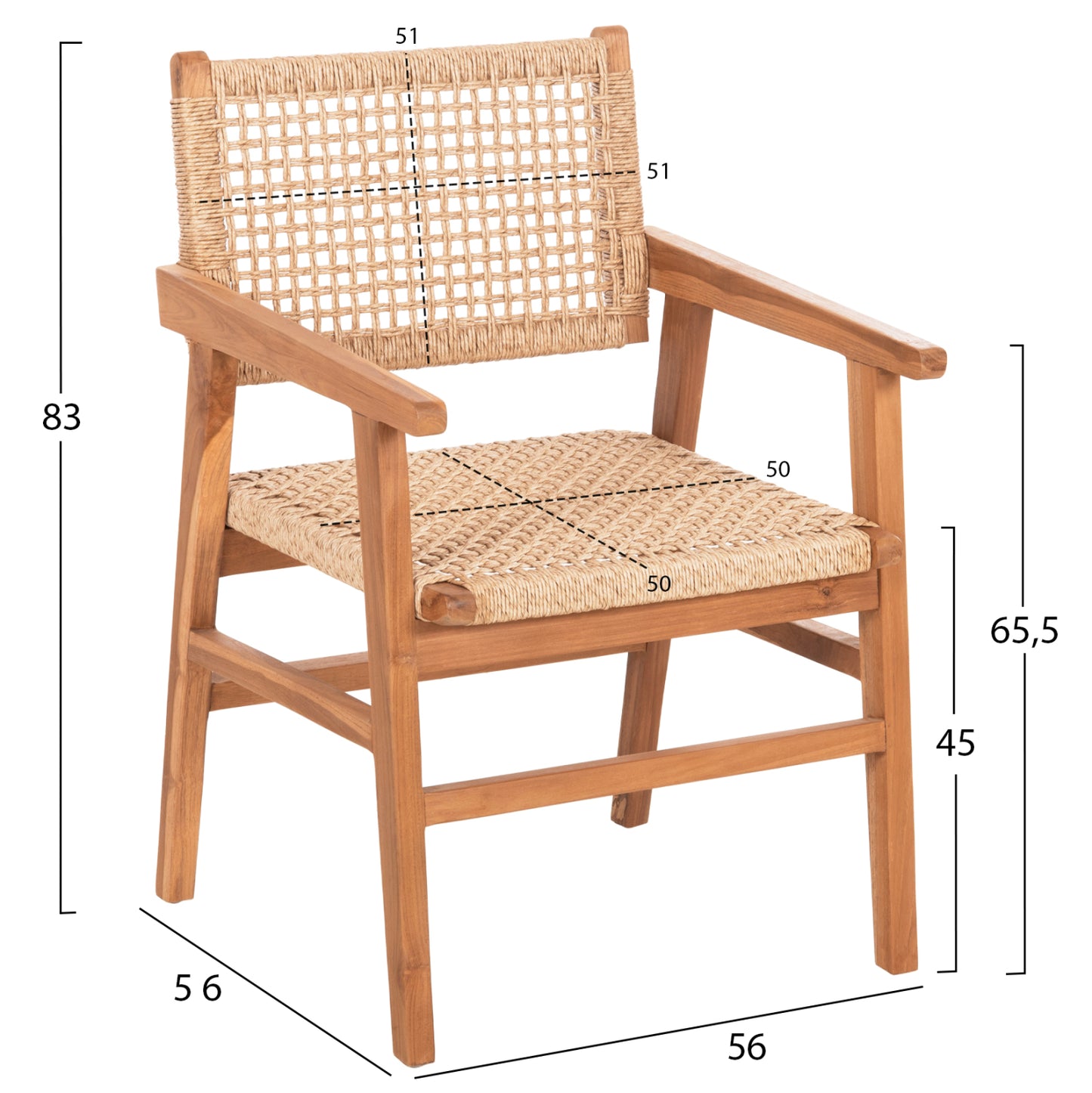 Dining Armchair Bjorn Hm9403.21 Solid Teak Wood-rope 56x56x83hcm.