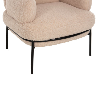 Armchair Agnes Hm9525.20 Ecru Boucle Fabric-black Metal Legs 74x71x83hcm.