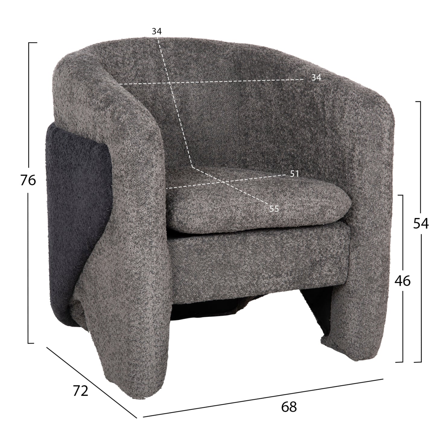 Armchair Doper Hm9590.01 Boucle Fabric Grey-anthracite Blue 68x72x76hcm.