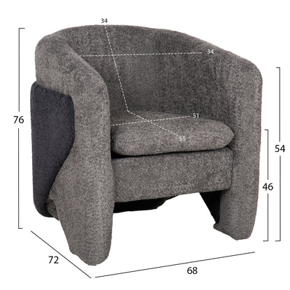 Armchair Doper Hm9590.01 Boucle Fabric Grey-anthracite Blue 68x72x76hcm.