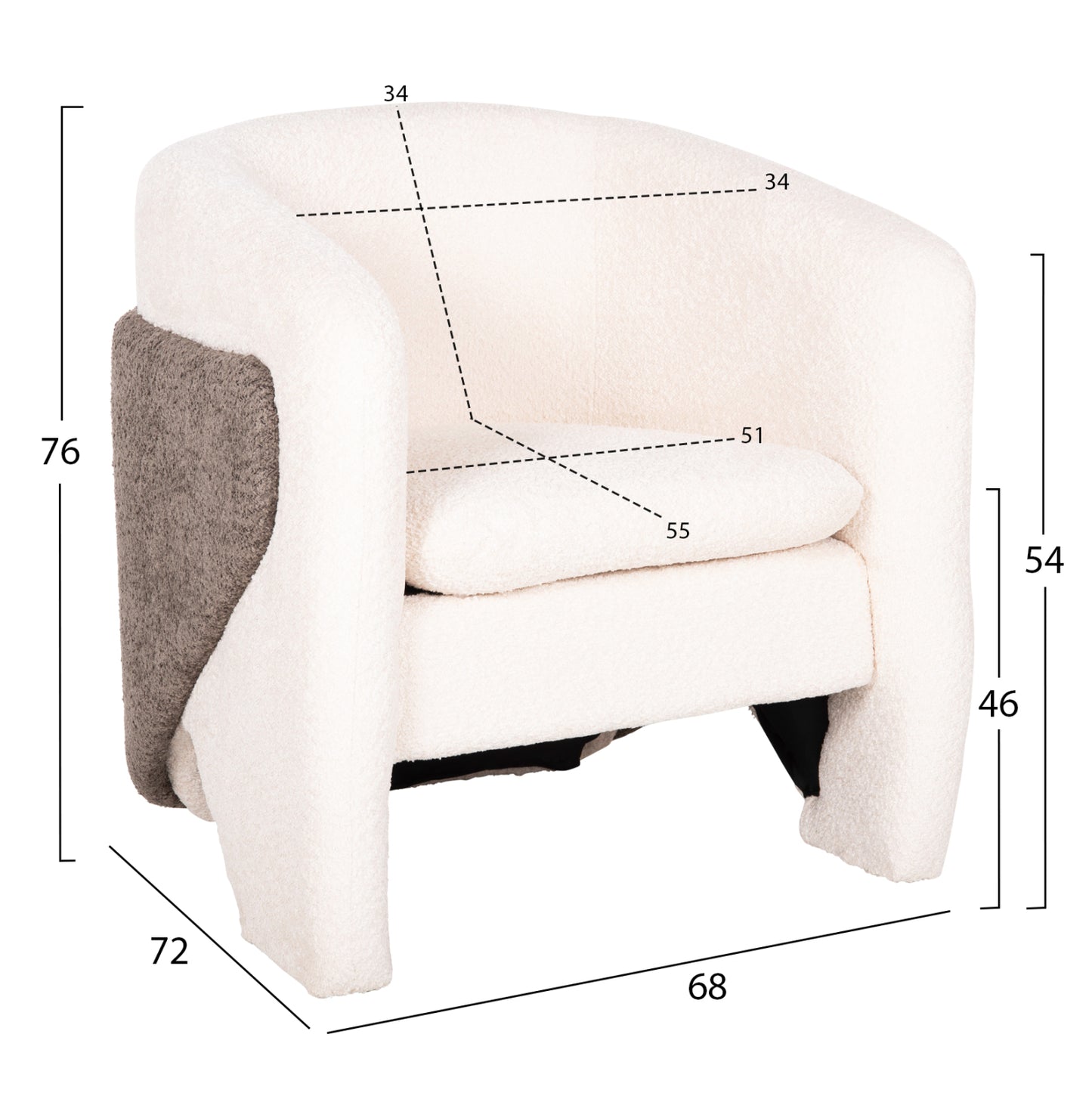 Armchair Doper Hm9590.06 Boucle Fabric White-grey 68x72x76hcm.