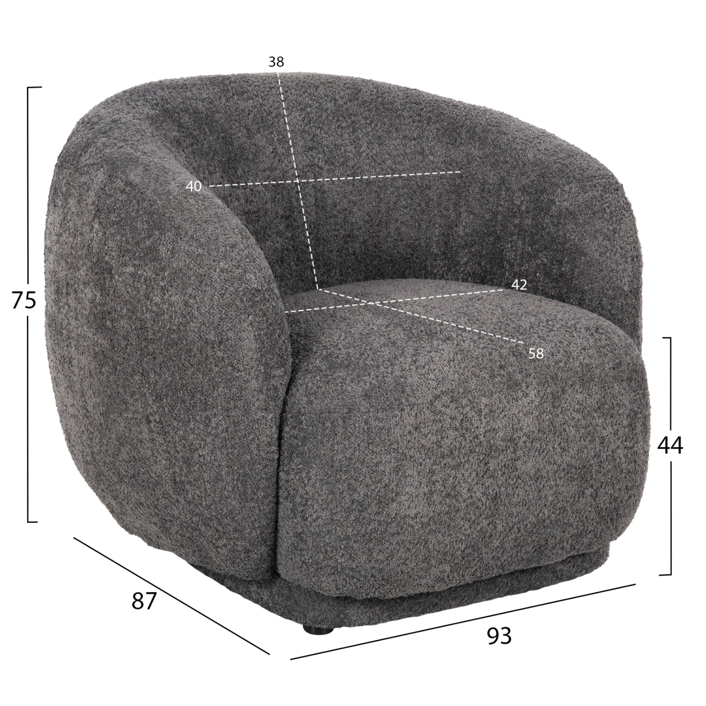 Armchair Karpen Hm9600.01 Grey Boucle Fabric 93x87x78h Cm.