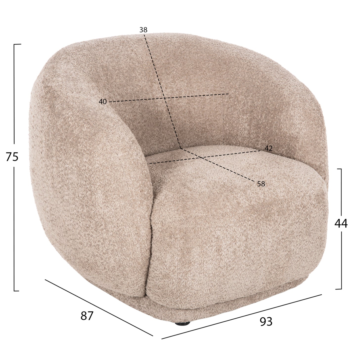 Armchair Karpen Hm9600.08 Beige Boucle Fabric 93x87x78h Cm.