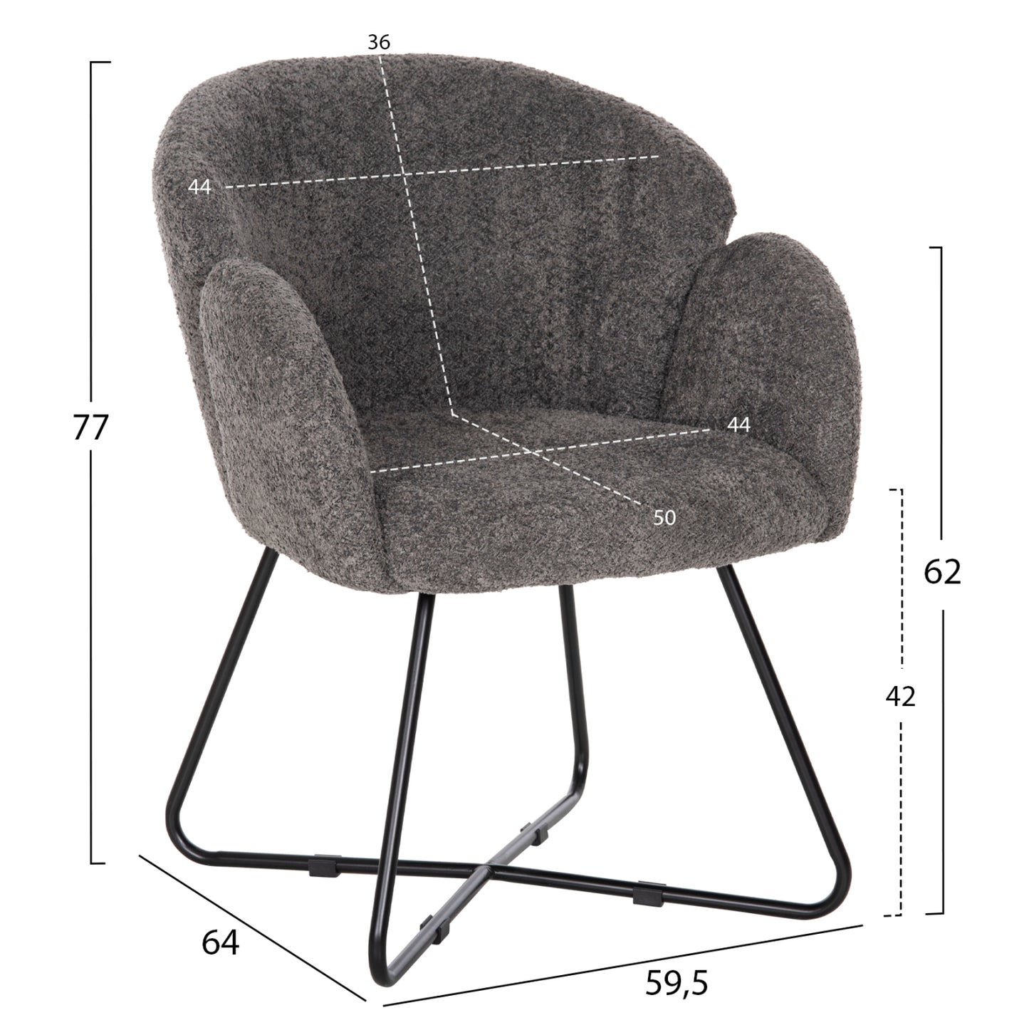 Armchair Harnis Hm9603.01 Grey Boucle-black Metal Base 59,5x64x77hcm.
