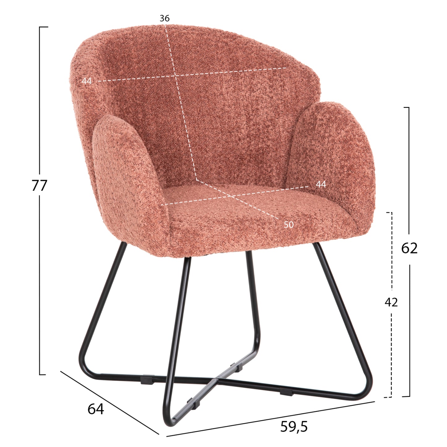 Armchair Harnis Hm9603.02 Pink Boucle-black Metal Base 59.5x64x77hcm.