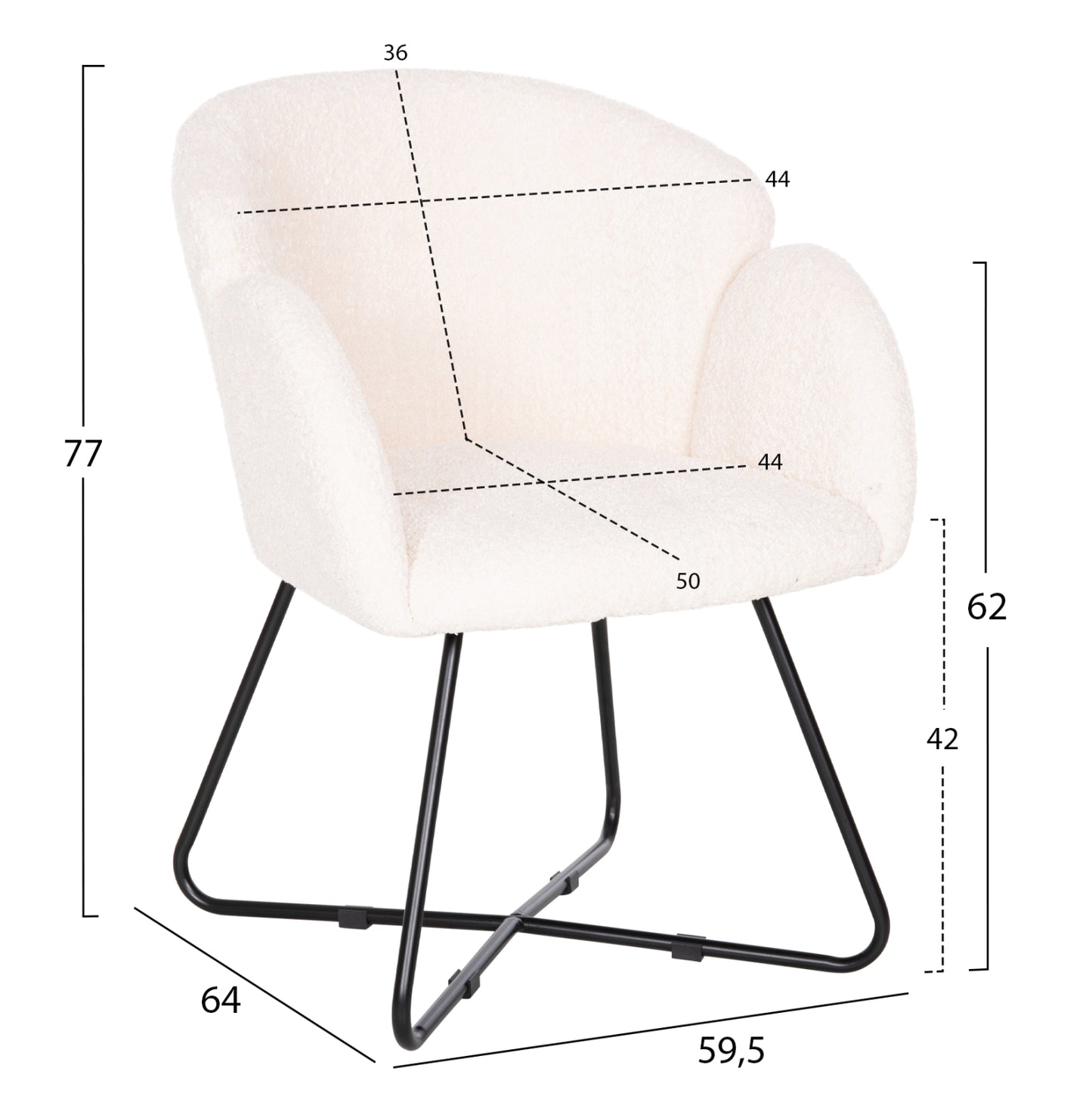 Armchair Harnis Hm9603.06 Ecru Boucle-black Metal Base 59.5x64x77 Cm.