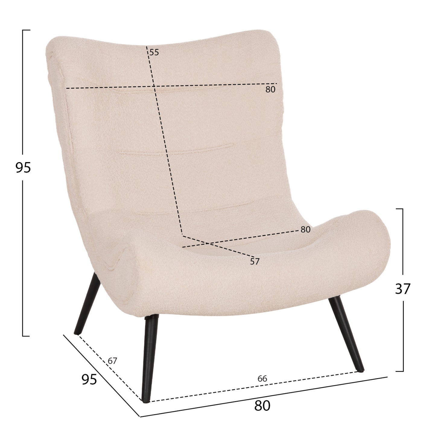 Armchair Brym Hm9605.06 Ecru Boucle Fabric-black Wooden Legs 97x80x100hcm.