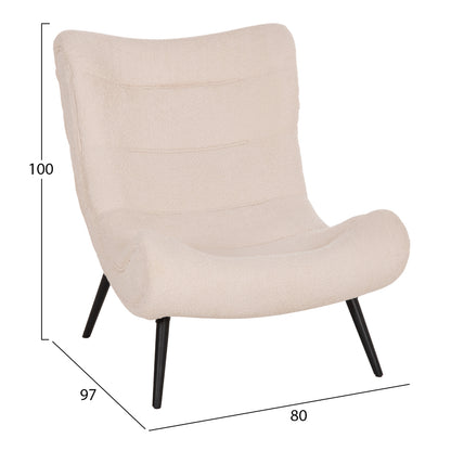 Armchair Brym Hm9605.06 Ecru Boucle Fabric-black Wooden Legs 80x97x100hcm.