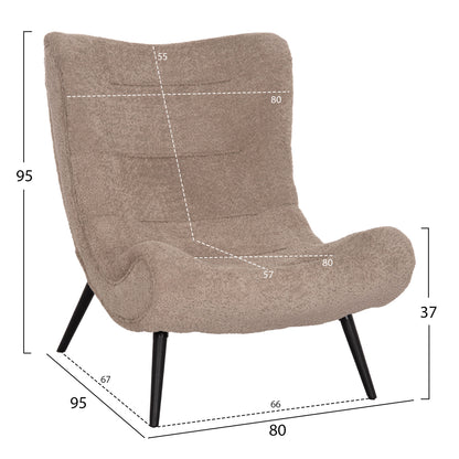 Lounge Chair Brym Hm9605.08 Dark Beige Boucle Fabric-black Wooden Legs 80x95x95hcm.