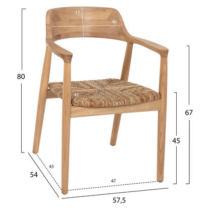 Armchair Kingsley Hm9634.01 Teak Wood & Straw Matt In Natural Color 57,5x54x80hcm.
