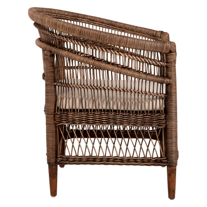 Armchair Malawi Hm9635.01 Mahogany Wood With Rattan In Brown-white Cushion 80x70x86hcm.