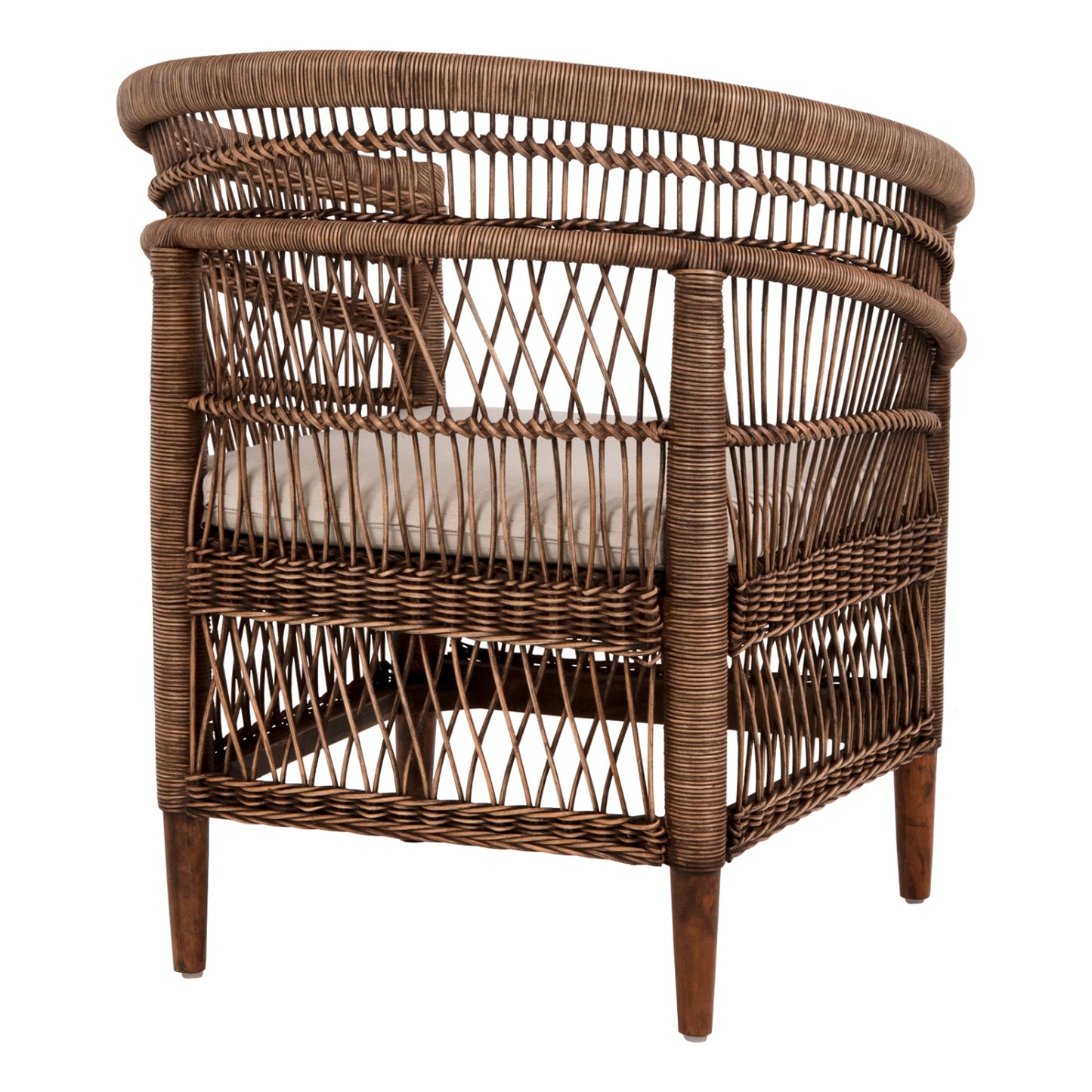 Armchair Malawi Hm9635.01 Mahogany Wood With Rattan In Brown-white Cushion 80x70x86hcm.