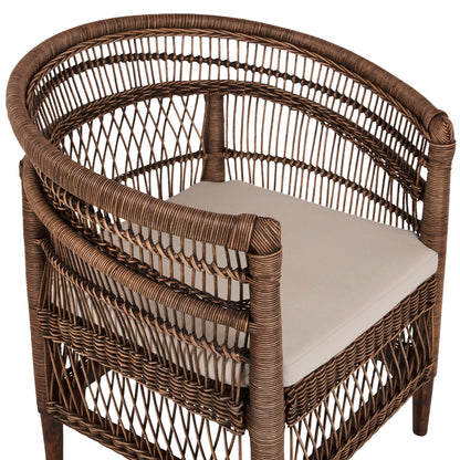 Armchair Malawi Hm9635.01 Mahogany Wood With Rattan In Brown-white Cushion 80x70x86hcm.
