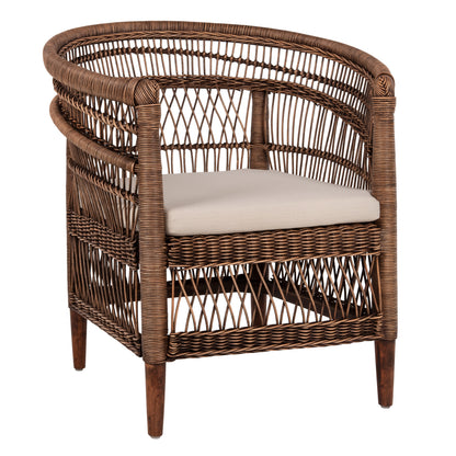 Armchair Malawi Hm9635.01 Mahogany Wood With Rattan In Brown-white Cushion 80x70x86hcm.