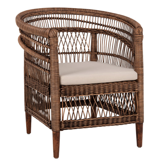 Armchair Malawi Hm9635.01 Mahogany Wood With Rattan In Brown-white Cushion 80x70x86hcm.