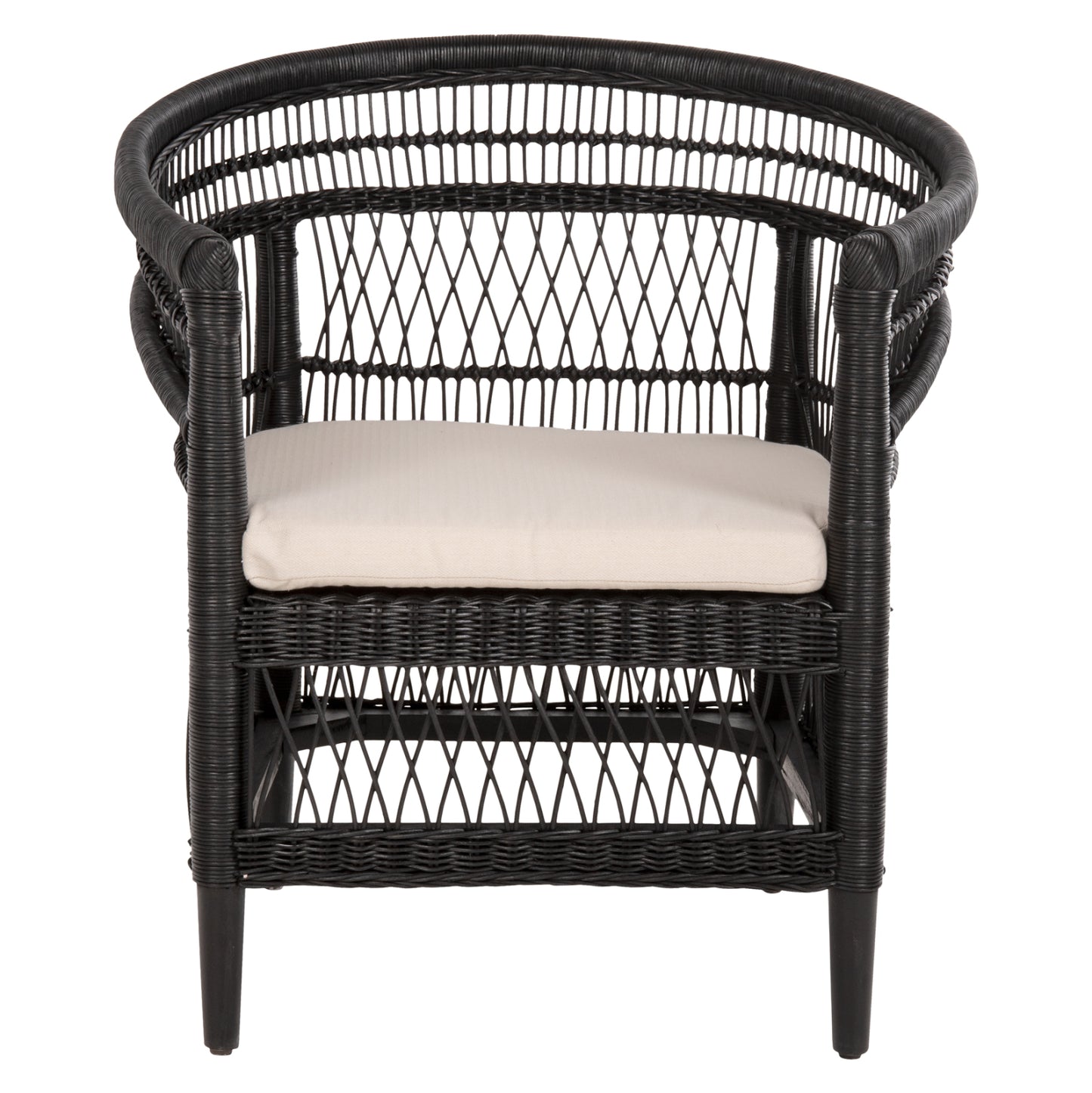 Armchair Malawi Hm9635.03 Mahogany Wood With Rattan In Black-white Cushion 80x70x86hcm.
