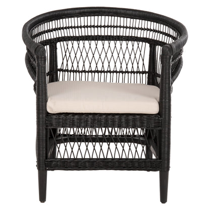 Armchair Malawi Hm9635.03 Mahogany Wood With Rattan In Black-white Cushion 80x70x86hcm.