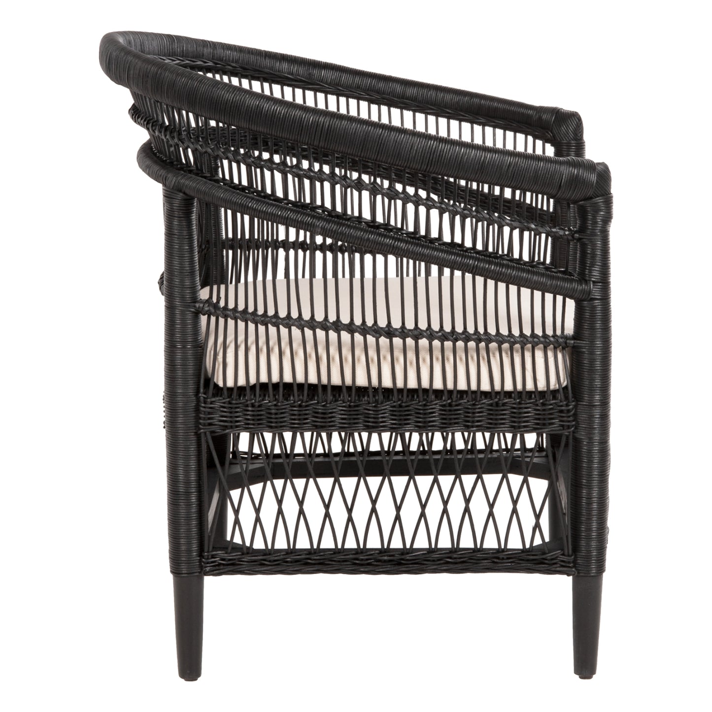 Armchair Malawi Hm9635.03 Mahogany Wood With Rattan In Black-white Cushion 80x70x86hcm.