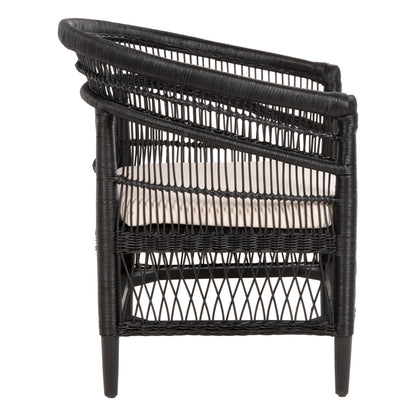 Armchair Malawi Hm9635.03 Mahogany Wood With Rattan In Black-white Cushion 80x70x86hcm.