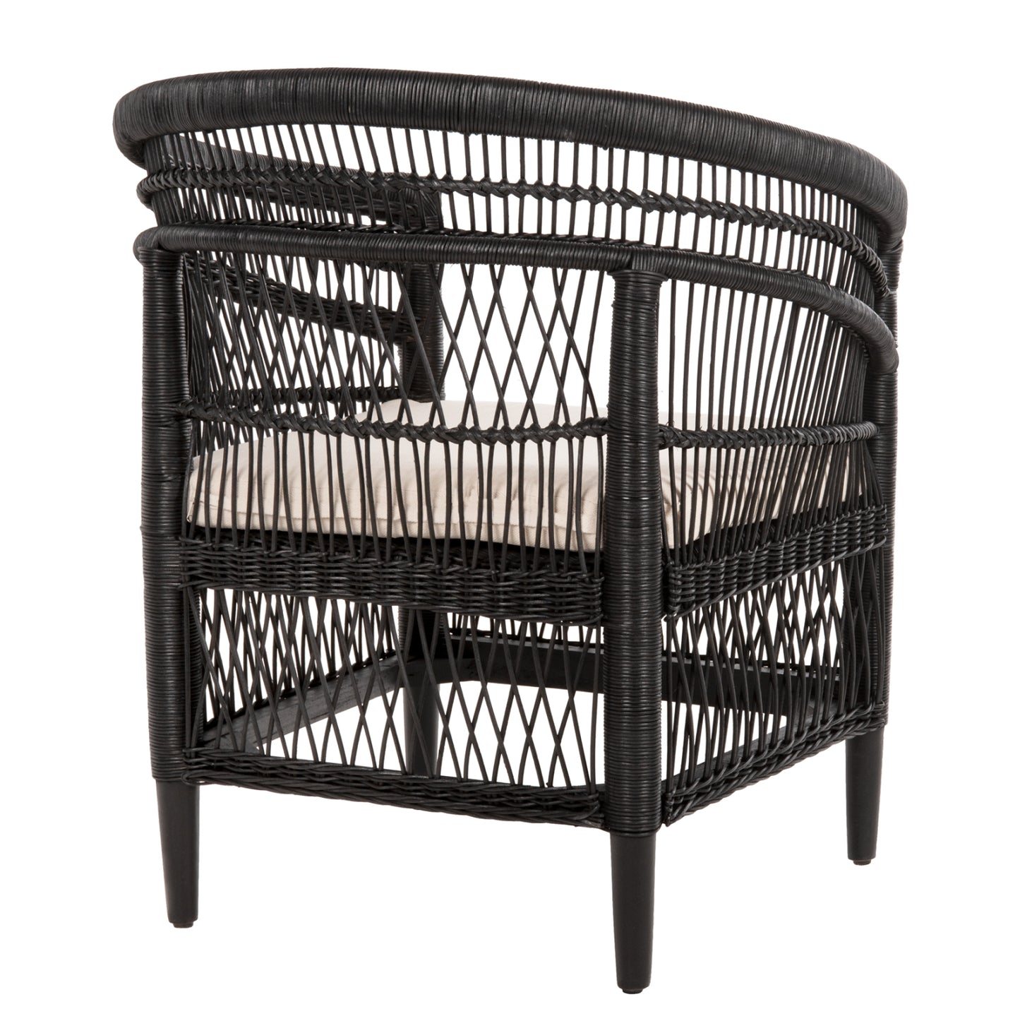 Armchair Malawi Hm9635.03 Mahogany Wood With Rattan In Black-white Cushion 80x70x86hcm.