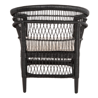 Armchair Malawi Hm9635.03 Mahogany Wood With Rattan In Black-white Cushion 80x70x86hcm.