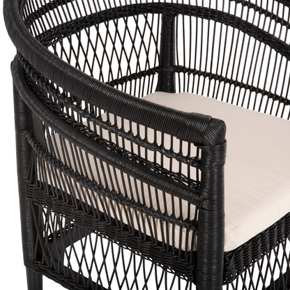Armchair Malawi Hm9635.03 Mahogany Wood With Rattan In Black-white Cushion 80x70x86hcm.