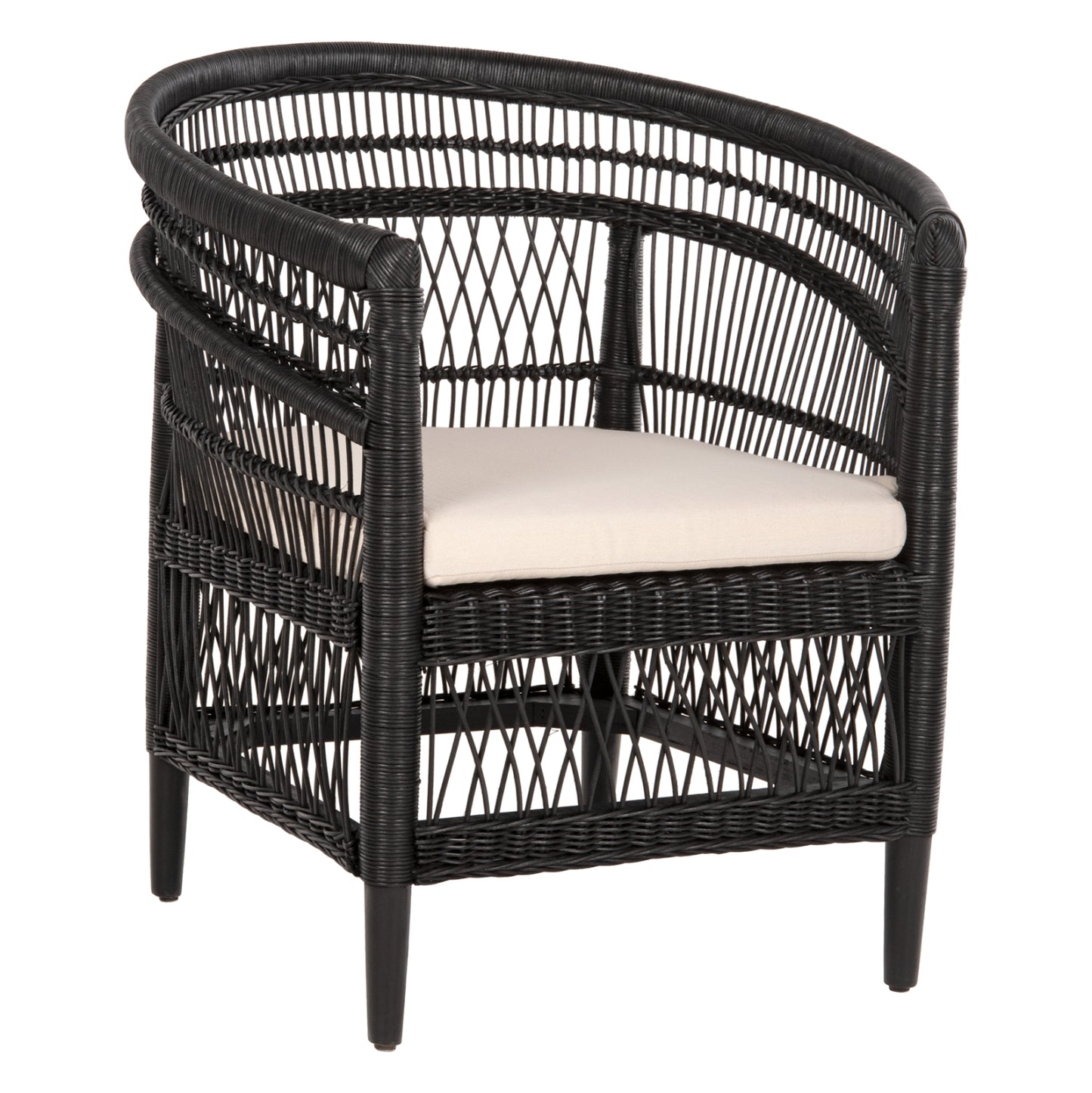Armchair Malawi Hm9635.03 Mahogany Wood With Rattan In Black-white Cushion 80x70x86hcm.