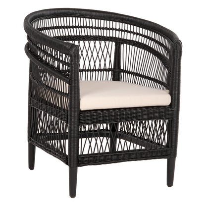 Armchair Malawi Hm9635.03 Mahogany Wood With Rattan In Black-white Cushion 80x70x86hcm.
