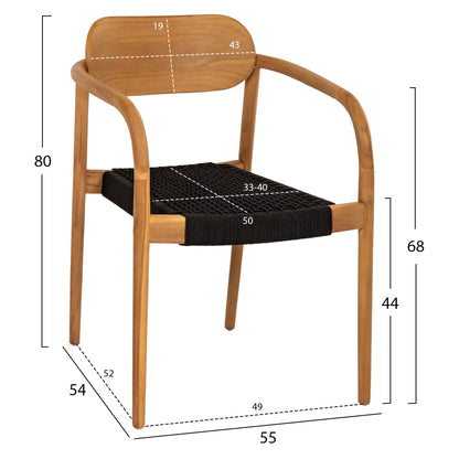 Armchair Oslo Hm9636.02 Teak Wood In Natural & Black Rope 55x54x80hcm.