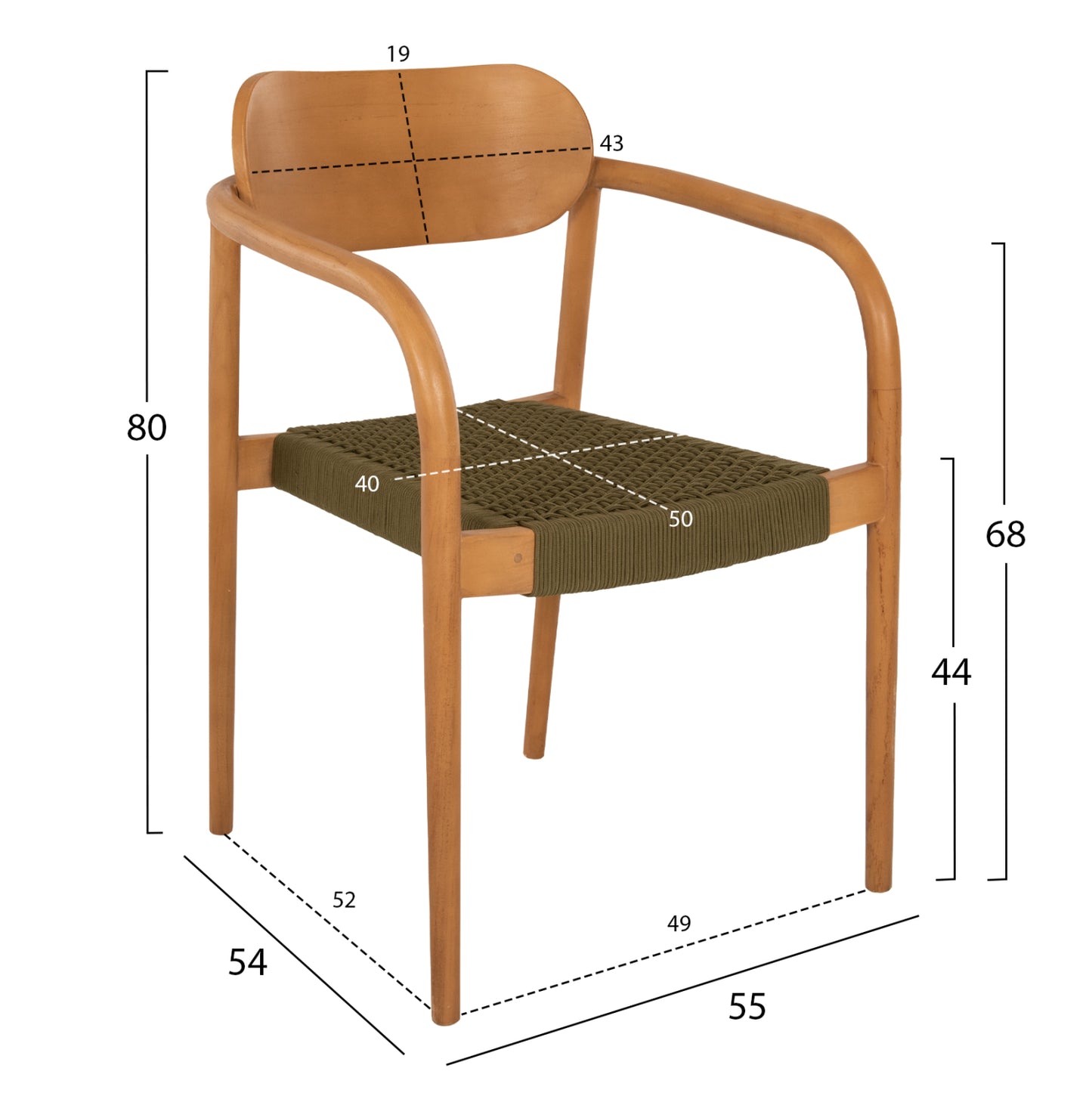 Armchair Oslo Hm9636.05 Teak Wood In Natural & Green Rope 55x54x80hcm.