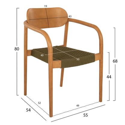 Armchair Oslo Hm9636.05 Teak Wood In Natural & Green Rope 55x54x80hcm.